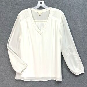 Adiva Pullover Top Womens Ivory Sz M Tonal Embroidery Lined Angelcore Soft Girl